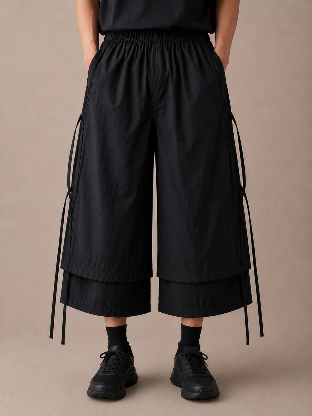 Craig Green Cropped Tie Detail Pants Black Med | Avant Garde Wide Leg Culottes